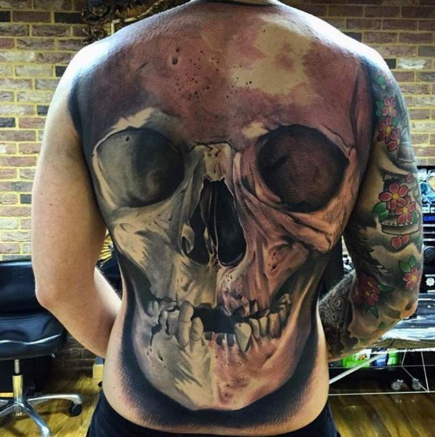 Full Back Skull Tattoo by New Image