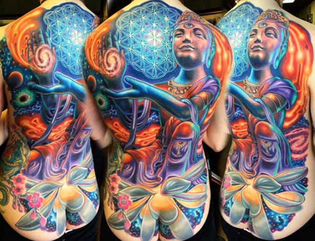 Colorful Full Back Tattoo by Ryan Gatt