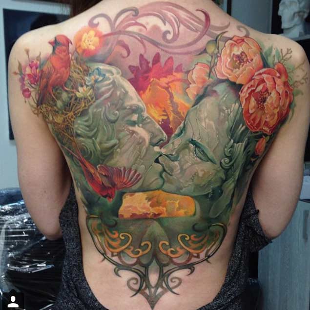 Gorgeous Full Back Tattoo by Dmitriy Samohin