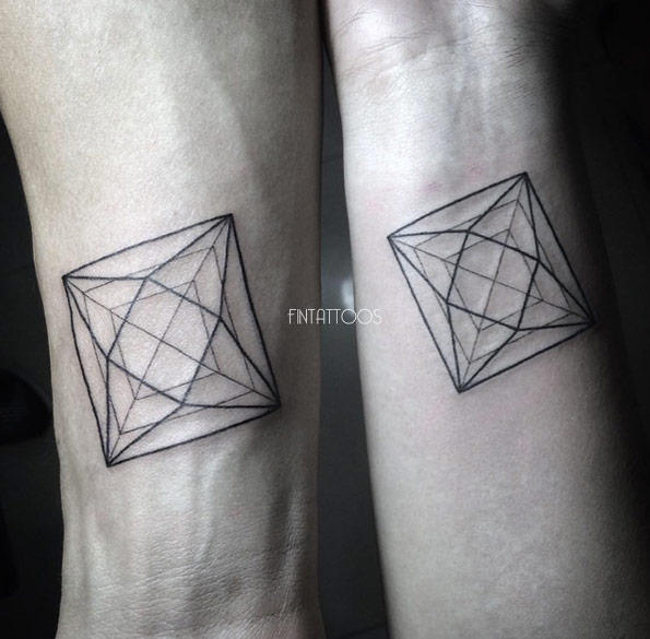 Geometric shapes sibling tattoos by Fin Tattoos