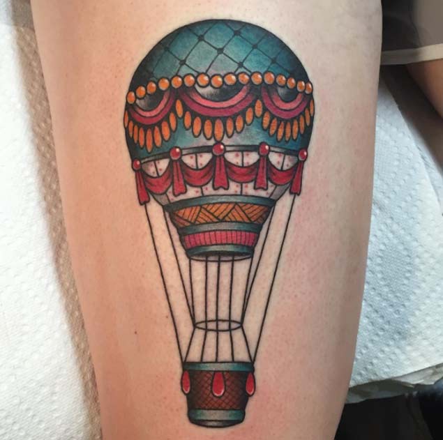 Neo Traditional Hot Air Balloon Tattoo by Tannis Weaver