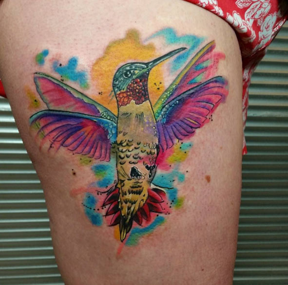 Watercolor Hummingbird Tattoo Design
