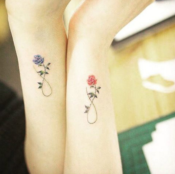 Infinity rose sister tattoos via Christina Archer