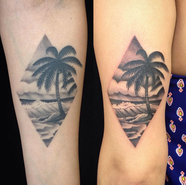 Landscape sibling tattoos by Melissa Baker