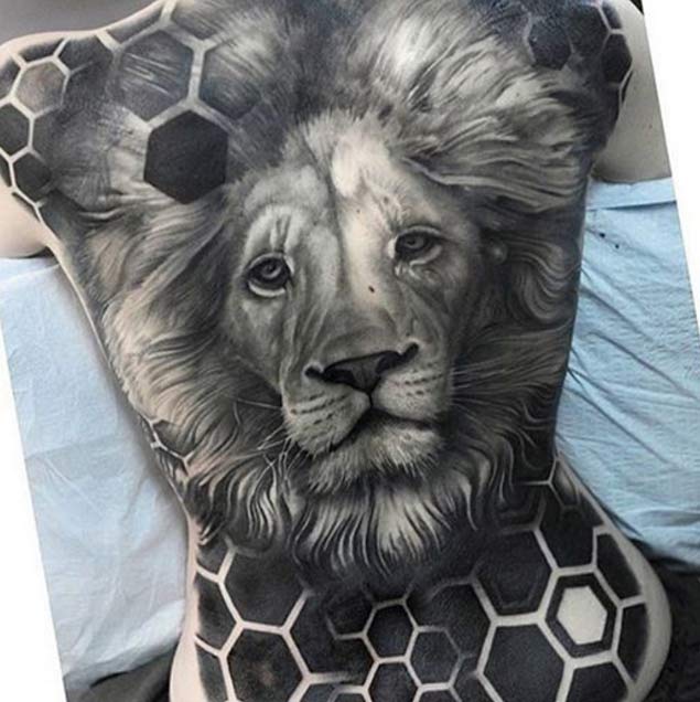Full Back Lion Tattoo by Paul Tougas