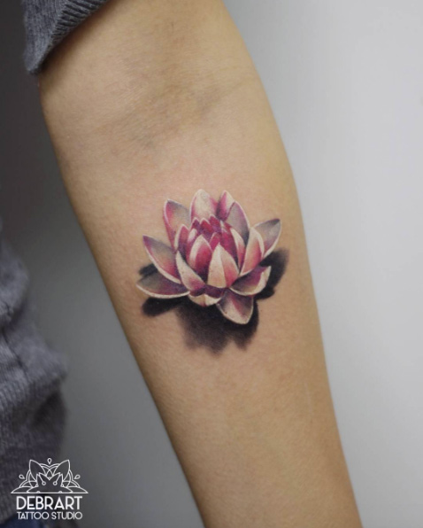 Pink lotus flower on forearm by Deborah Genchi