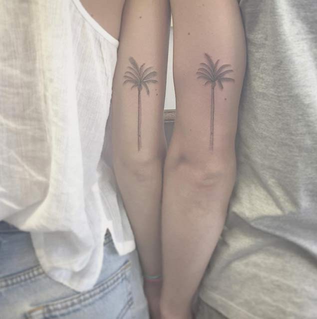 Palm Tree Couple Tattoos by East Iz