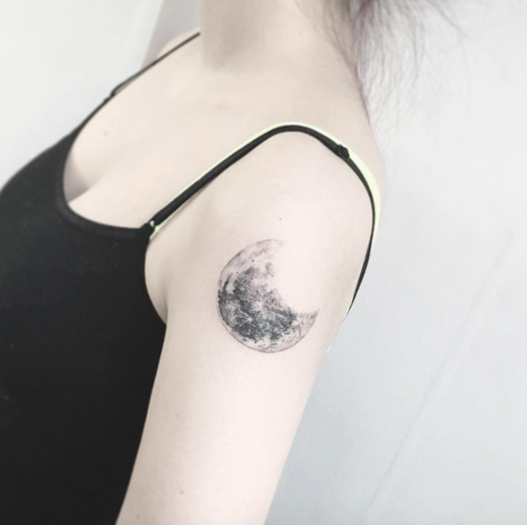 Moon Tattoo on Shoulder by Mini