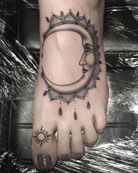 Moon Tattoo on Foot by Gina 