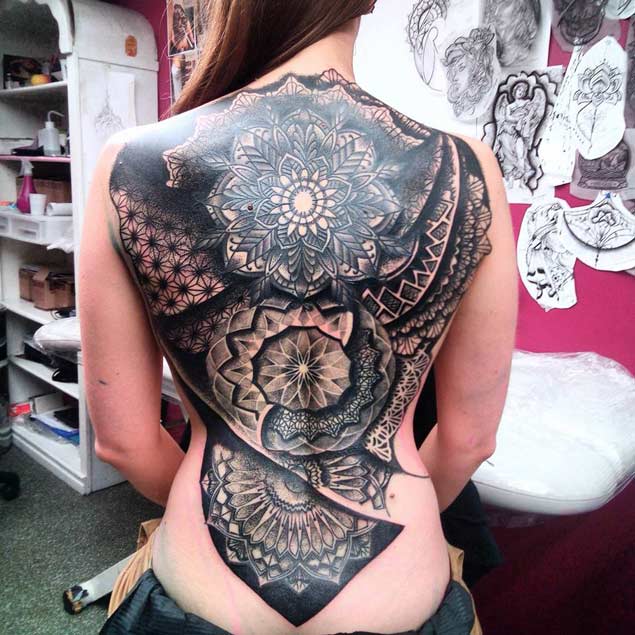 Ornamental Full Back Tattoo by Dermadonna