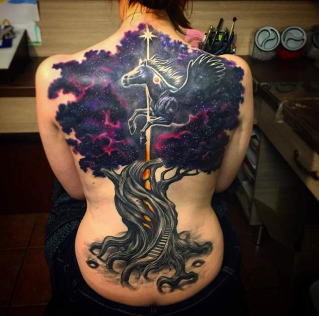 Pegasus Full Back Tattoo by Danielius Djačkovas