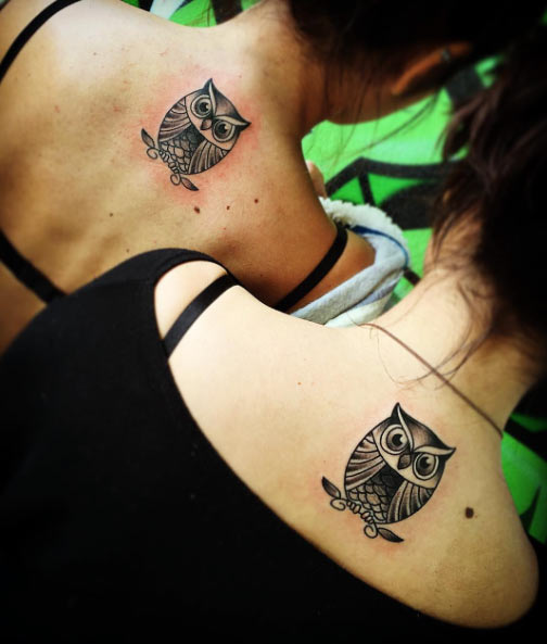 Sister Owl Tattoos by Andrea Pinna