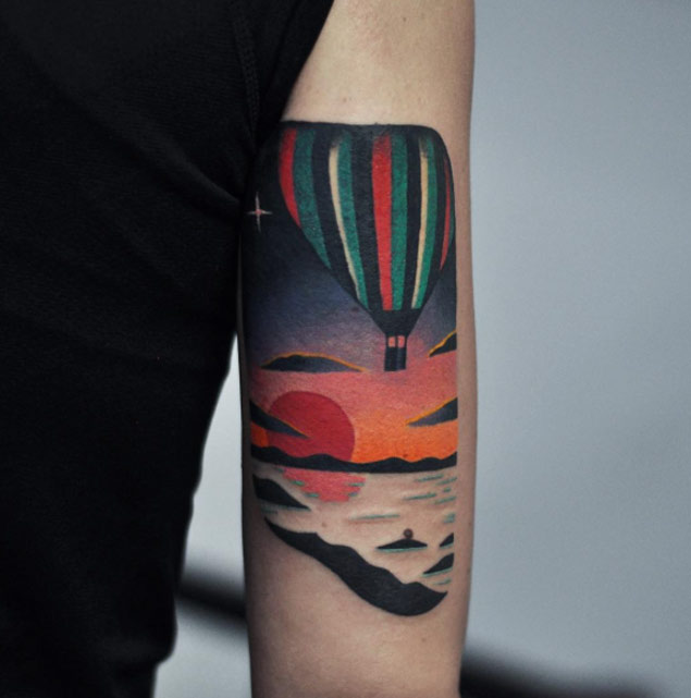 Surrealist Hot Air Balloon Tattoo by David Cote