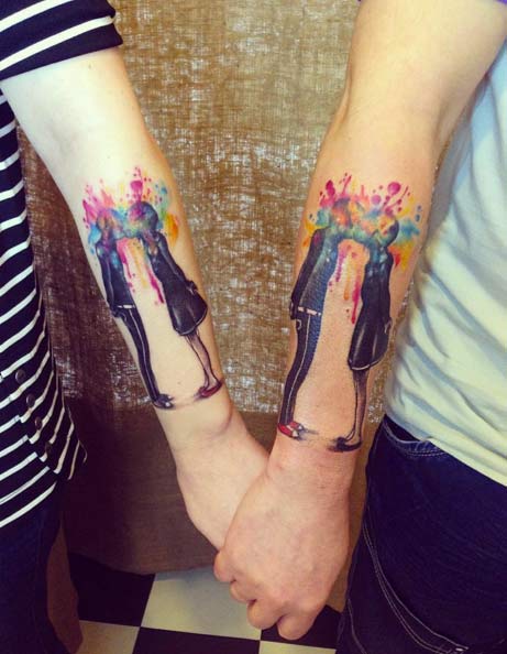 Watercolor Couple Tattoos by Sol Keyboardcat