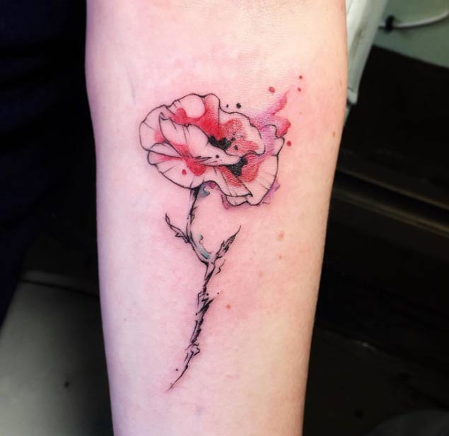 Watercolor Poppy Tattoo by June Jung