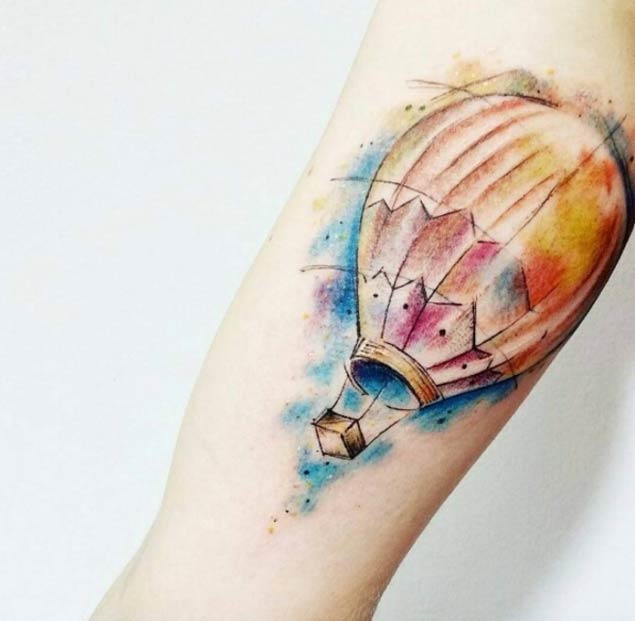 Watercolor Hot Air Balloon Tattoo by Jonas Lima
