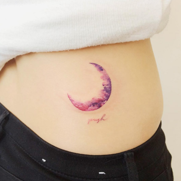 Watercolor Crescent Moon Tattoo by Doy