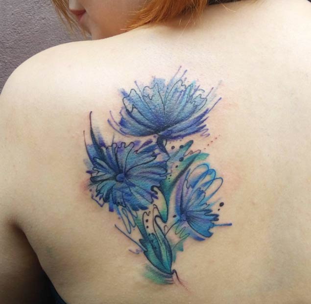 Blue Watercolor Flower Tattoo by Lenara