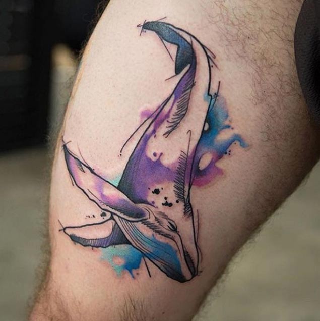 Watercolor Whale Tattoo by Joice Wang