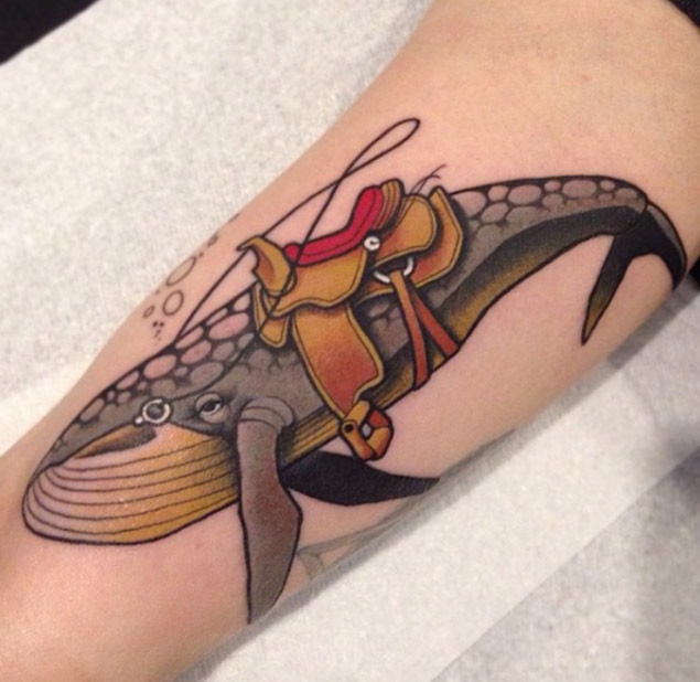 Saddle Whale Tattoo by Jake Wiman