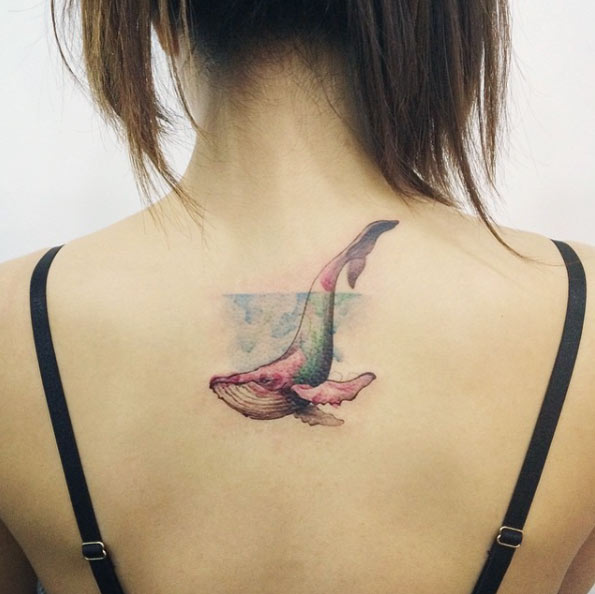 Pink Whale Tattoo by Doy