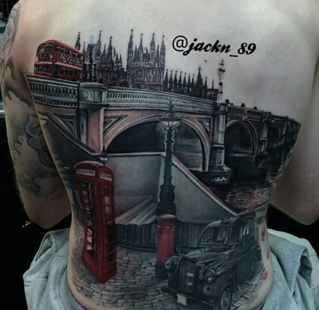 London Cityscape Full Back Tattoo