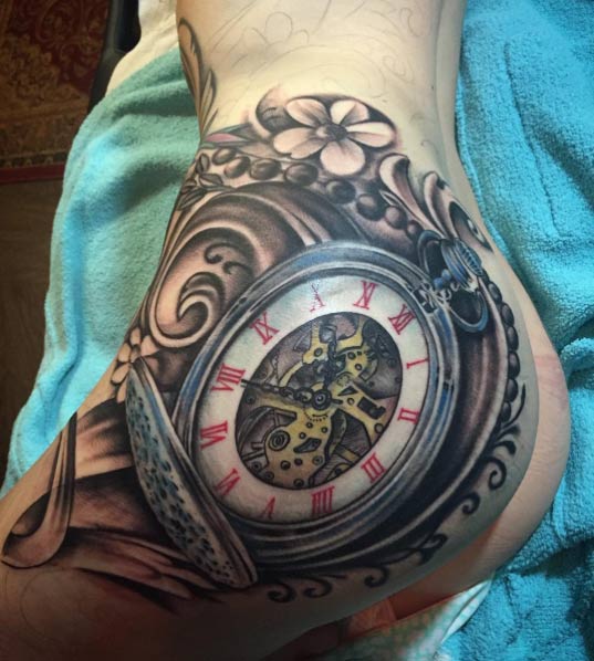 Large Pocket Watch Tattoo by Johnny Smith