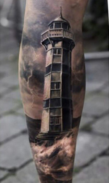 Hyperrealism Lighthouse Tattoo by LG Tattoo
