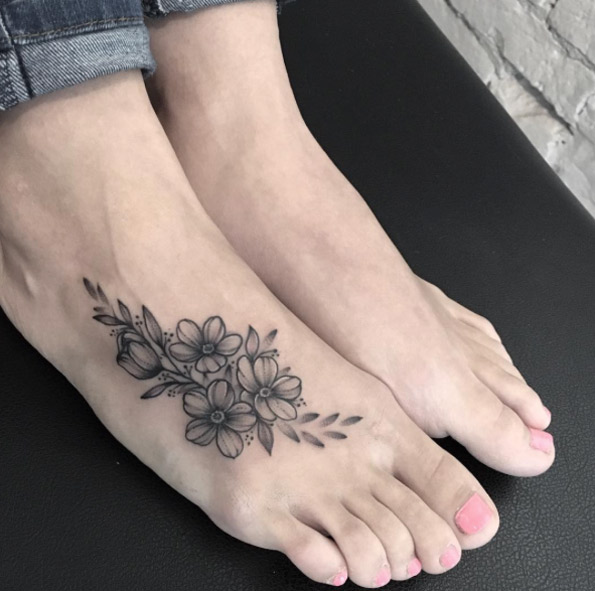 Blackwork Floral Foot Tattoo by Anna Bravo