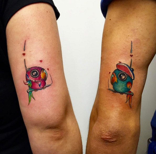 Matching Best Friend Bird Tattoos by Fabio Monaco