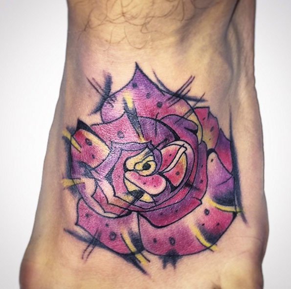 Creative Rose Tattoo on Foot by Luca Boccasile