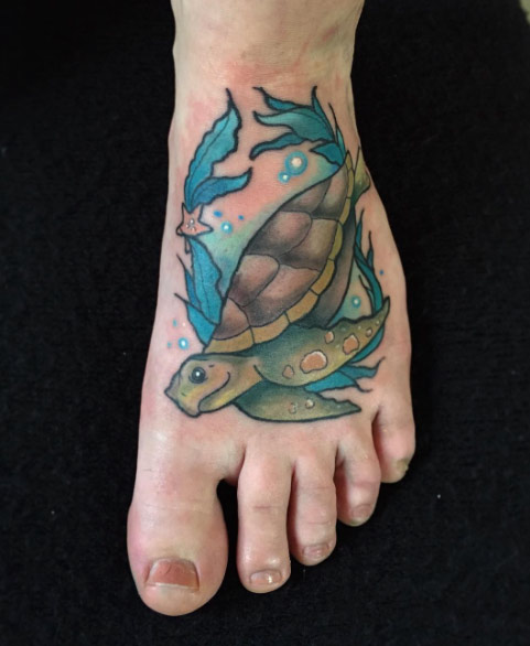 Sea Turtle Tattoo on Foot by Ann-Marie
