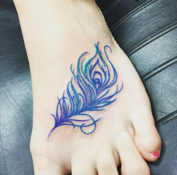 Peacock Feather Tattoo on Foot by Cynthia Finch 