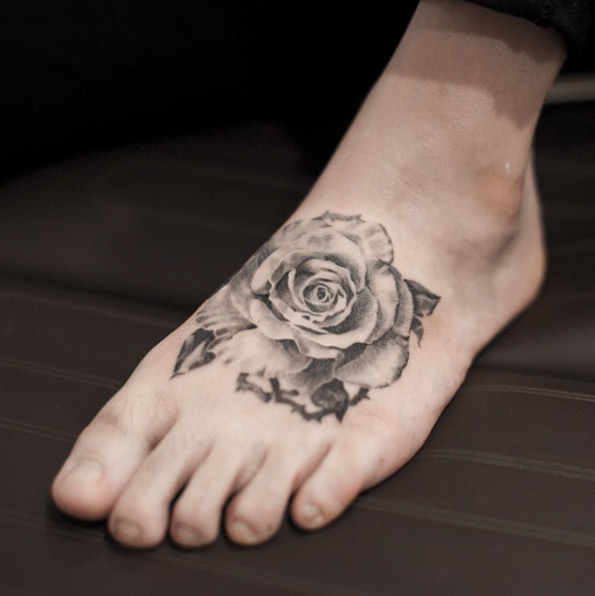 Blackwork Rose Foot Tattoo by River