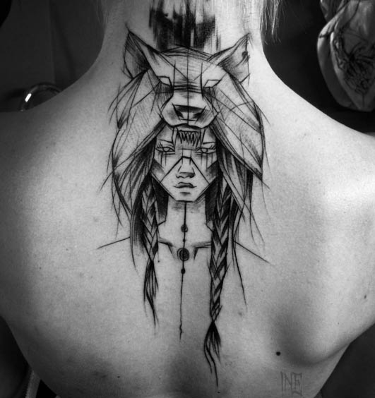 Sketch Style Woman Warrior Tattoo by Inez Janiak
