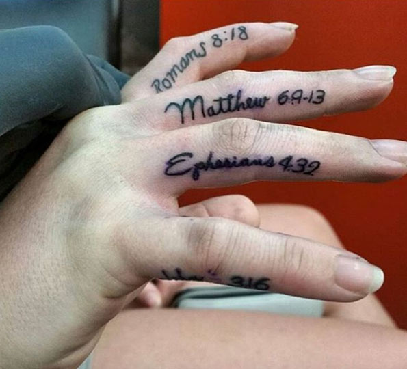 Bible Verse Tattoos on Fingers by Beyond Ink