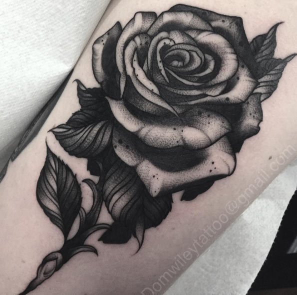 Blackwork Rose Tattoo by Dom Wiley