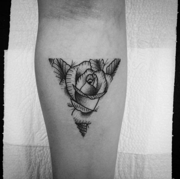 Blackwork Triangle Rose Tattoo by Thiago Oliveira