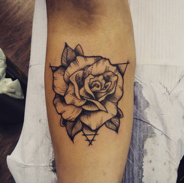 Blackwork Rose Tattoo on Forearm by Roxy Horror