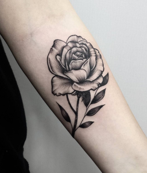 Beautiful Blackwork Rose Tattoo by Magdalena Hipner
