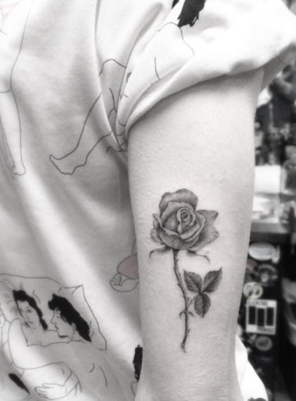 Blackwork Rose Tatto on Tricep by Doctor Woo