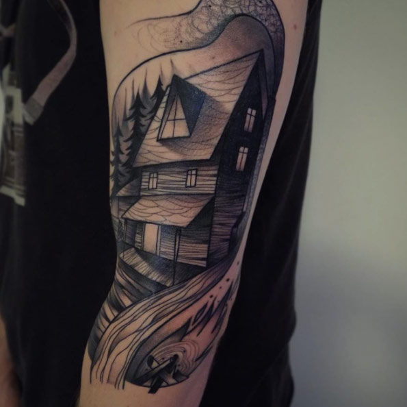 Cabin in the Woods Tattoo by Ralph Miller