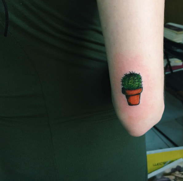 Hand Poked Cactus Tattoo by Gökşen Gökalp