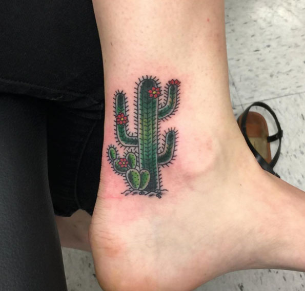 Cactus Tattoo on Ankle by Daniel Ward