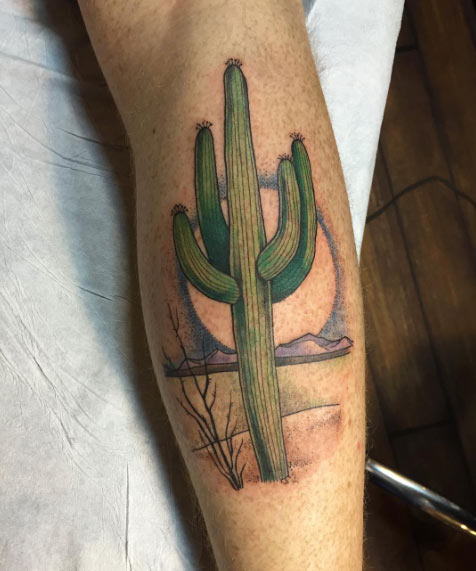 Cactus Tattoo Design on Leg by Michelle Luz Nussbaum