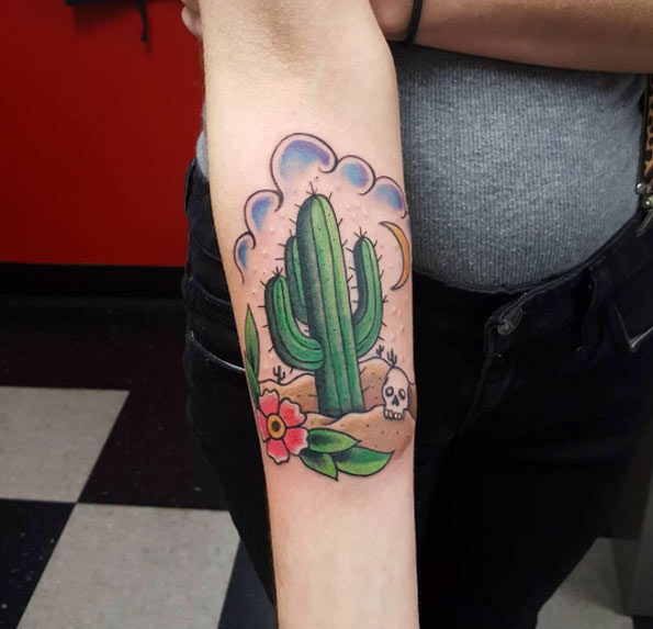 Neo Traditional Cactus Tattoo by Victor Hugo
