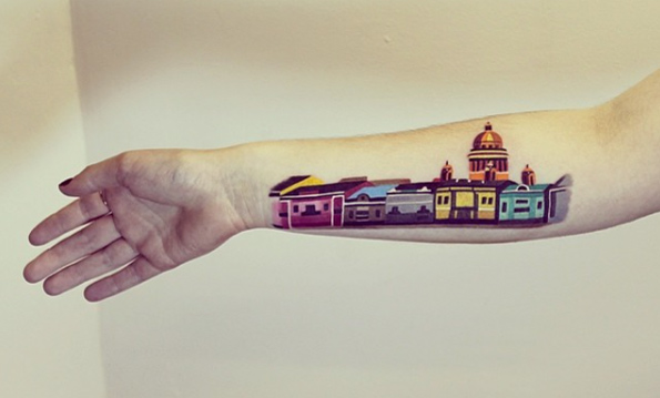 Colorful Architectural Tattoo Design by Sasha Unisex