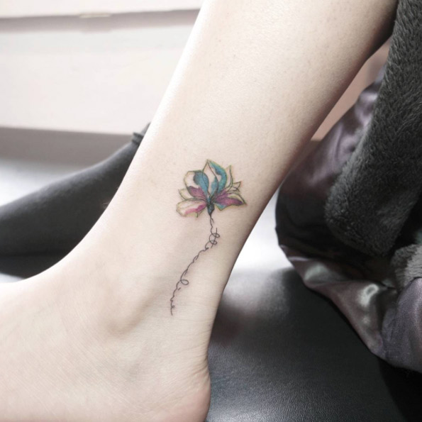 Cute Floral Tattoo on Ankle by Cheahwa