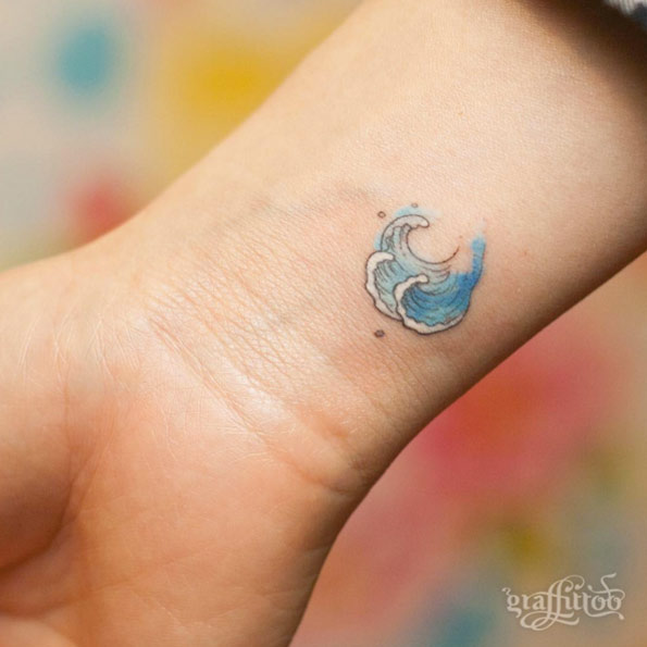 Cute Wave Tattoo on Wrist by Graffittoo