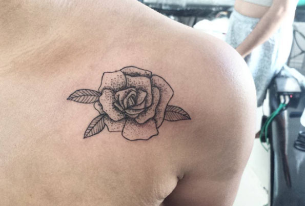Dotwork Rose Tattoo on Shoulder by KaliMa